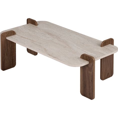 Table basse en bois "Renard" - 147 x 87 x 35 cm - Travertin / Noyer Venezia (1/2)
