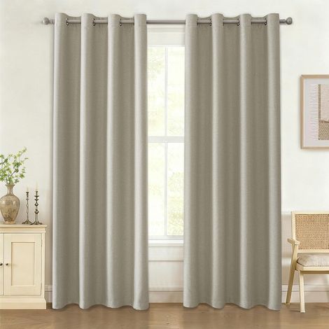 Rideau Occultant et Isolant, 2 Panneaux Effet Lin - Thermique Anti Froid et Chaleur, Phonique pour Salon - 140x260 cm, Beige (1/5)