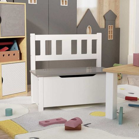 Banc de rangement enfant avec coffre blanc et gris en MDF 60 x 30 x 55 cm - PANGIVO (1/5)