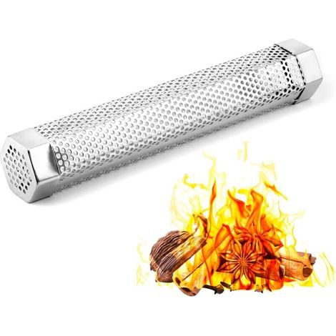 Tube fumoir pour barbecue - Acier inoxydable - Pour barbecues à granulés - Tube fumoir hexagonal - Fumoir à froid pour tous types de barbecues - 30 cm (1/5)