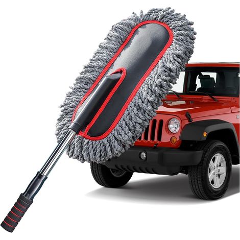 Quitapolvo para automóvil, cepillo de limpieza para automóvil de microfibra resistente a rayones externos, cepillo para polen y polvo con mango retráctil, adecuado para limpieza de camiones, SUV, vehí