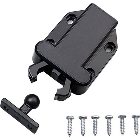 Cerradura para puertas de armarios, Cerradura con botón pulsador, Tornillos incluidos, roperos, cajones y muebles de TV, Negro (1/5)