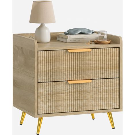 HOMCOM Bedside Table with 2 Drawers, Natural Wood Finish (1/5)
