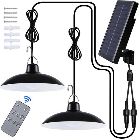 Lampe Solaire Extérieur, Double Tête IP65 éTanche Lustre Solaire avec Télécommande pour Jardin/Pergola/Balcon/Terrasse (1/5)