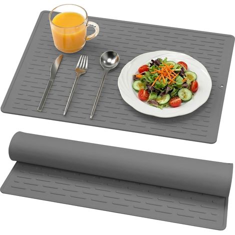 Alfombrilla de silicona para escurrir platos con ranuras integradas, 30 x 40 cm, fácil de limpiar, multiusos, para encimeras de cocina, revestimiento de fregaderos o almacenamiento en el frigorífico ( (1/5)