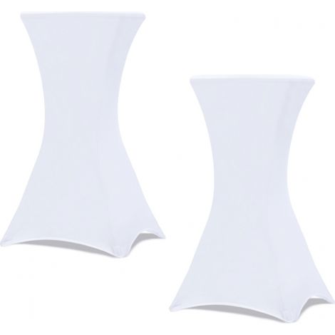 Idmarket – Lot de 2 housses blanches pour table haute 105 CM – 90% polyester, 10% élasthanne – Lavables en machine – Convient aux tables diamètre 60 CM
