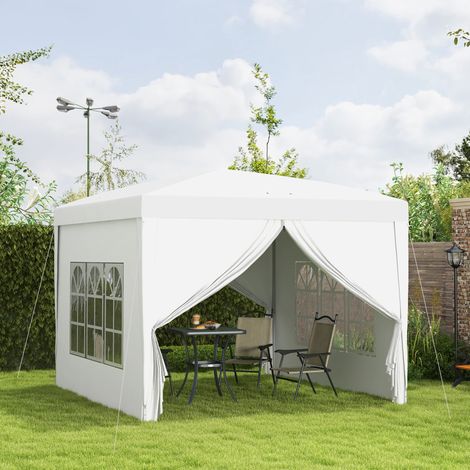 3 x 3 m Pavillon mit 4 Seitenwänden, Fenster, Festzelt mit UV-Schutz, Gartenzelt inkl. Tragetasche, Stahl, Weiß