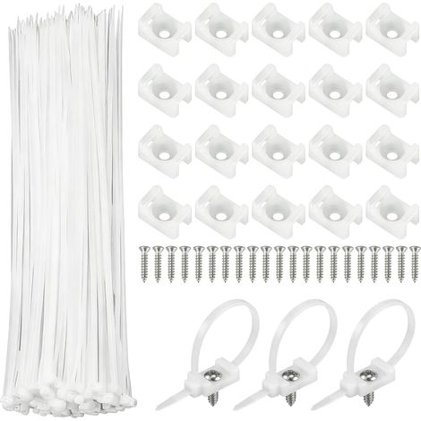 100pcs Cable Clamp Fasteners with 100pcs White Cable Ties and Screws for Electrical Cable Fastening, Compatible with Various Types of Electrical Cables (1/5)