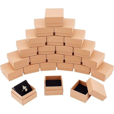 Ringschatulle, Schmuck Geschenkschatulle, Quadratische Schmuckschatulle aus Karton, Verpackungsschachtel mit kleinen Ohrringen aus Schaumstoff, Valentinstag, Hochzeit, Geburtstag, Weihnachtsgeschäft