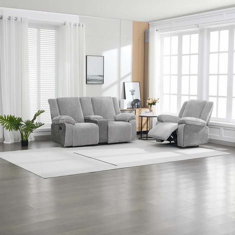 Verona 2+1 Jumbo Cord Manual Recliner Sofa Set (Grey) (1/5)