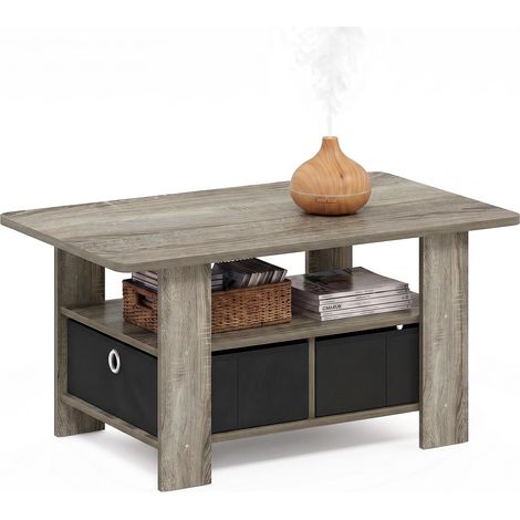 Table Basse avec Tiroir à Poubelle, Chêne Français Gris/Noir, Bois dense, Taille Unique (1/5)