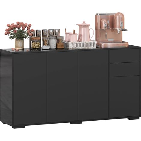 Buffet meuble de rangement 2 tiroirs coulissants 4 portes étagère réglable panneaux de particules 140 x 36 x 74 cm noir (1/5)