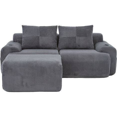 ELVMI Divano Modulare 2 Posti con Portabicchieri e Tasca Laterale in Corduroy, Grigio Scuro (1/5)
