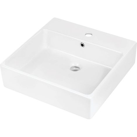 Lavabo da appoggio o parete con basetta per rubinetteria 50x50 cm in ceramica bianco - Varisto (1/2)