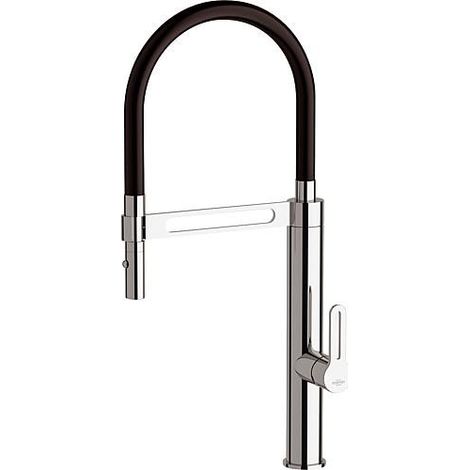 Mitigeur evier Enzan chromé Bec d'écoulement pivotant noir entraxe 230mm (1/2)