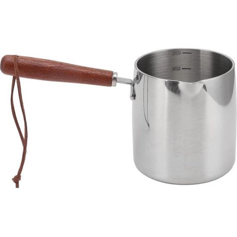 Schmelztopf 450 ml, induktionsgeeignet, Edelstahl 304, mit Holzgriffen, Ø 85 cm Multifunktionaler Topf für Schokolade, Öl, Butter Kochtopf, Milch (1/5)