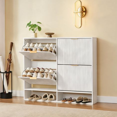 Meuble à chaussures blanc 120 x 24 x 102 cm avec table déco (1/5)