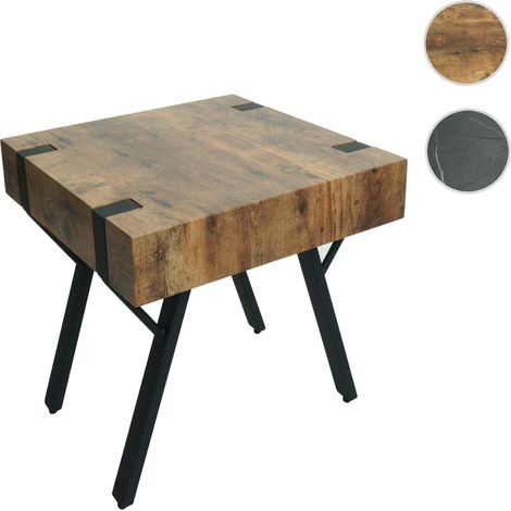 Table d'appoint HWC-L54 - table basse table de chevet table de salon - fer MDF 50x55x50cm - aspect marbre gris (1/5)