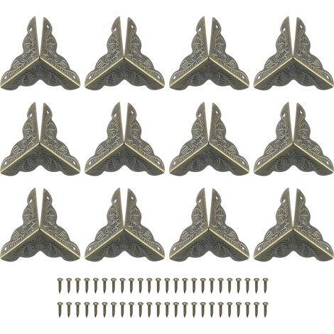 48Pcs Protège-Coins en Métal pour Boîte 1"x1" avec Vis de Fixation pour Boîtes de Rangement, Armoires, Coffres en Bois, Couleur Bronze (1/5)