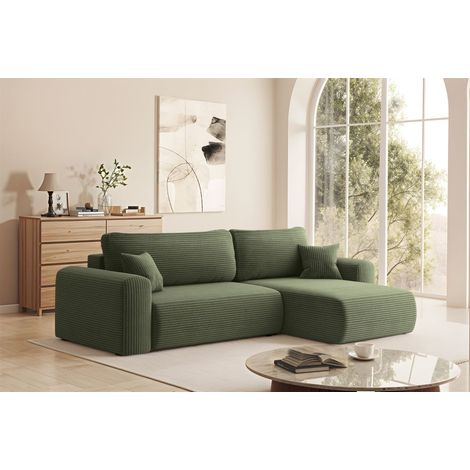 Ecksofa Schlafsofa FLORA Stoff Poso Hellgrün Ottomane Rechts
