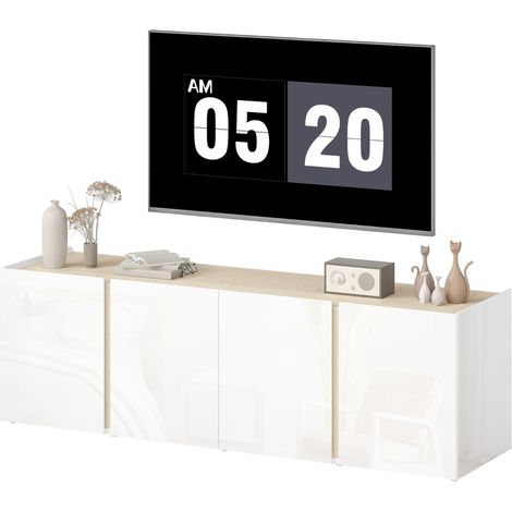 Meuble TV jusqu’à 65’’ – Portes amorties, étagères réglables, trous câbles, blanc (1/5)