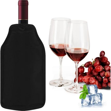 Refroidisseurs de Bouteille de Vin, pain de glace pour sac isotherme, rafraîchisseurs pour bouteille de vin, rafraichisseur de bouteille, les pique-niques et les voyages (Black)