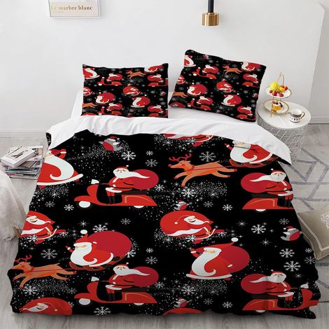 Pere Noel Père Noël Parure De Lit 155X220 Adulte Polyester De Haute Qualité Livré avec 2 Taies d'oreiller 65X65Cm Housse De Couette 1 Personne Enfant Anti-Rides sans Repassage 155 X 220 Cm - 155 x 220 (1/5)