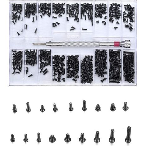 500 Micro Vis de Réparation, Kit d'assortiment Mini Vis Autoforeuse en Acier Inox, électroniques Autoperceuse pour Lunettes, Ordinateur Portable, Bijoux, Réparation de Montres, avec Tournevis-I