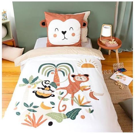 Parure de lit - CÔTÉ DÉCO - Ouistiti - 140x200 cm - Housse de Couette + Taie - Microfibre