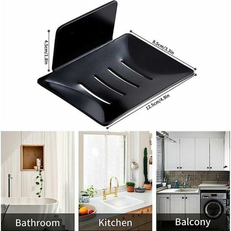 Porte-savon mural adhésif porte-savon de douche sans perçage en métal boîte à savon étagère pour salle de bain cuisine porte-éponge noir (1/4)