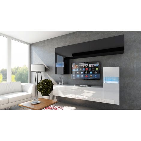Ensemble meuble TV CONCEPT 31-31-HG-BW-8-1A noir-blanc brillant 214 cm (1/2)