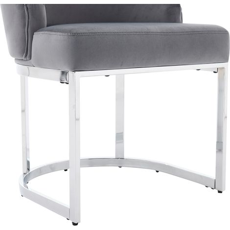Lot de 6 chaises de salle à manger en velours gris avec pieds métalliques argentés, design moderne (1/5)