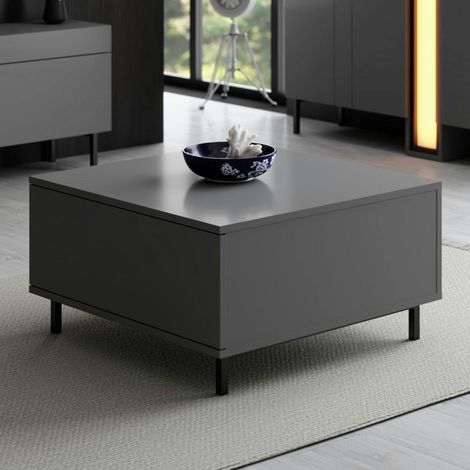 Table basse carrée gris foncé avec coffre de rangement AURA (1/5)