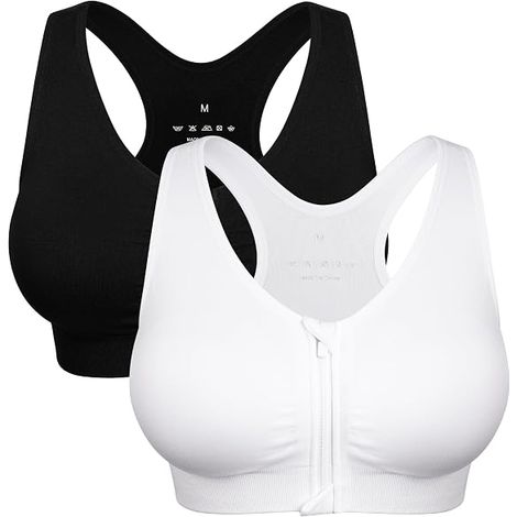 Reggiseno sportivo da donna con cerniera frontale, senza ferretto, post-operatorio, sportivo, per yoga (1/5)
