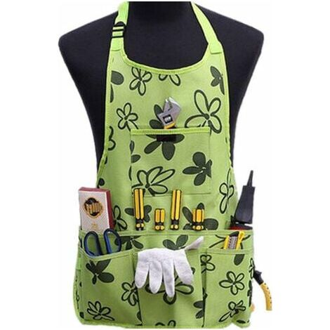 Cloth Working Apron Home Garden Waterproof Apron with Tool Pockets Green (1/5)