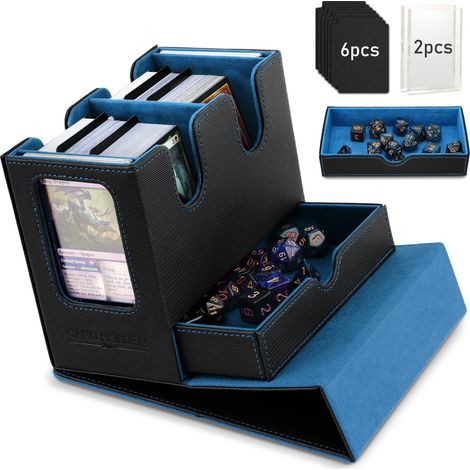 Boîte Deck Commander MTG pour Cartes TCG CCG Magic,Noir+Bleu Présentoir Commander & Plateau À Dés, Convient À 400+ Cartes Non Protégées, Boîtier Magnétique En Cuir, 6 Séparateurs (1/5)