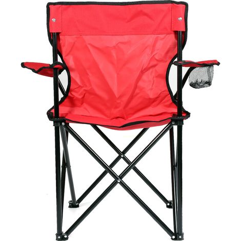Siège Pliable - 50 x 50 x 80 cm - Charge Max 130 kg - Tissu Oxford 600D Imperméable - Avec Porte-Gobelet et Accoudoirs - Pour Camping Plage Barbecue - Rouge (1/5)