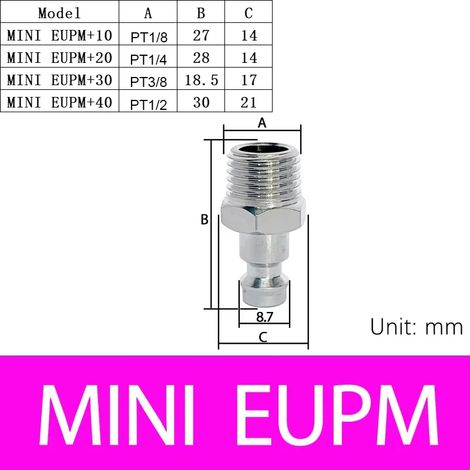 (MINI EUPM-10) Raccord rapide pneumatique mini EU, laiton nickelé, connecteur à dégagement rapide pour tuyau, compresseur d'air, raccord rapide pour équipement médical (1/5)