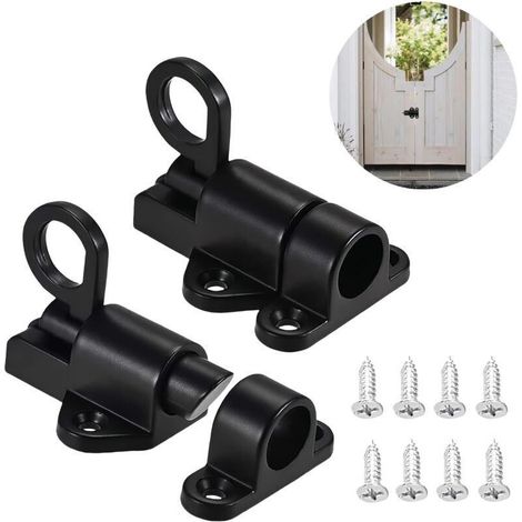 Verrou Porte,2 Pièces Loquet Ressort Automatique en Alliage D'Aluminium Verrou Porte Coulissante Quincaillerie de Portes et Loquets Serrure Porte Ressort Automatique,Armoires Cuisin (Noir) (1/4)