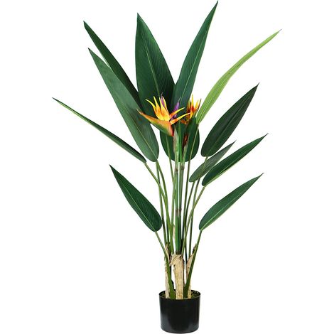 Plante Strelitzia 120 cm – 12 feuilles et 2 fleurs – Vase en musc Ø15 x 12.8 cm – Décoration intérieure élégante – King Home (1/3)