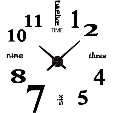 Horloge murale autocollante noire à remontage manuel de 40 cm, à faire soi-même, pour salon ou chambre à coucher. (1/5)