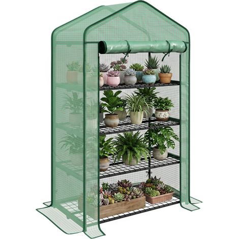 Gartengewächshaus, Balkonregal, 4 Ebenen, 90 x 49 x 160 cm (L x B x H), verzinkter Stahl, abnehmbare, hochdichte PE-Abdeckung, Grün