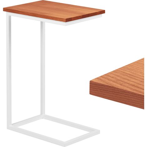 LAMO Manufaktur Beistelltisch Laptoptisch Sofatisch mobiler Kaffeetisch Nachttisch 45x30x67 cm Gestell Weiß 100% Echtholz Massiv Platte farbe: Dunkel