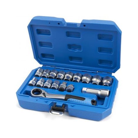 Set 17PZ chiavi a bussola passanti 10-24mm 3/8" 1/2" con cricchetto reversibile (1/5)