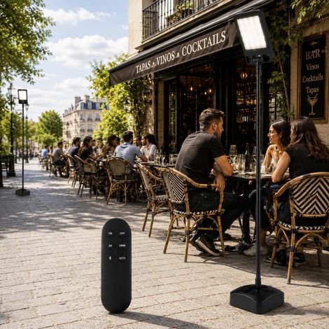 Lampadaire Solaire LED Space 2,5m, Enceinte Bluetooth, Lumière Ambiante, 2800lm, 240W, 3CCT, IP65, Batterie 20000mAh, Télécommande, Mât, Socle Lestable pour Jardin, Terrasse, Bar, Piscine (1/5)