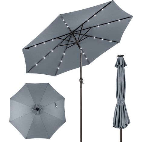 Ombrellone orientabile e basculante diametro 300 cm illuminato con 24 LED orientabili e resistente ai raggi UV in poliestere grigio 200013026