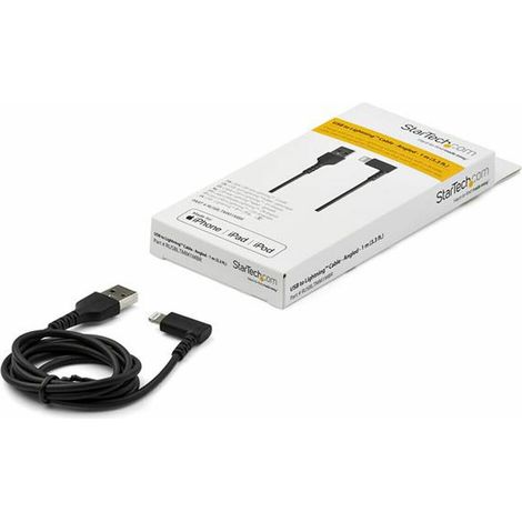 StarTech.com 1m strapazierfähiges schwarzes USB auf Lightning-Kabel - 90° rechtwinkliges USB Lightning Ladekabel mit Aramidfaser - Synchronisationskabel - Apple MFi-zertifiziert iPad/iPhone 12