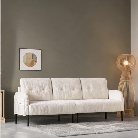 Canapé 3 places fixe beige avec rangements latéraux en corduroy (1/5)