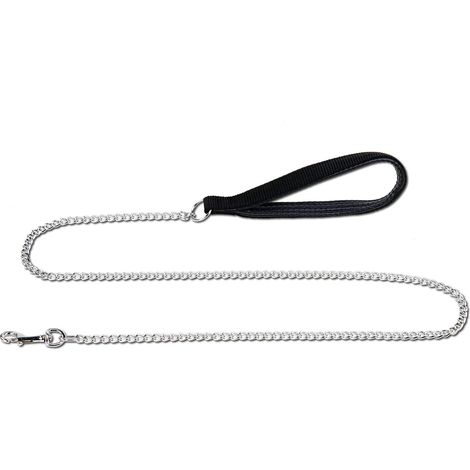 120 cm lange, robuste Metall-Hundeleine mit gepolstertem Griff, klassische Führleine mit komfortablem Nylongriff zum Wandern und Spazierengehen