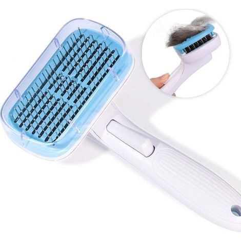 Brosse pour chat - Aitodos - Autonettoyante - Bleu et blanc - Élimination des poils morts - Protection (1/4)
